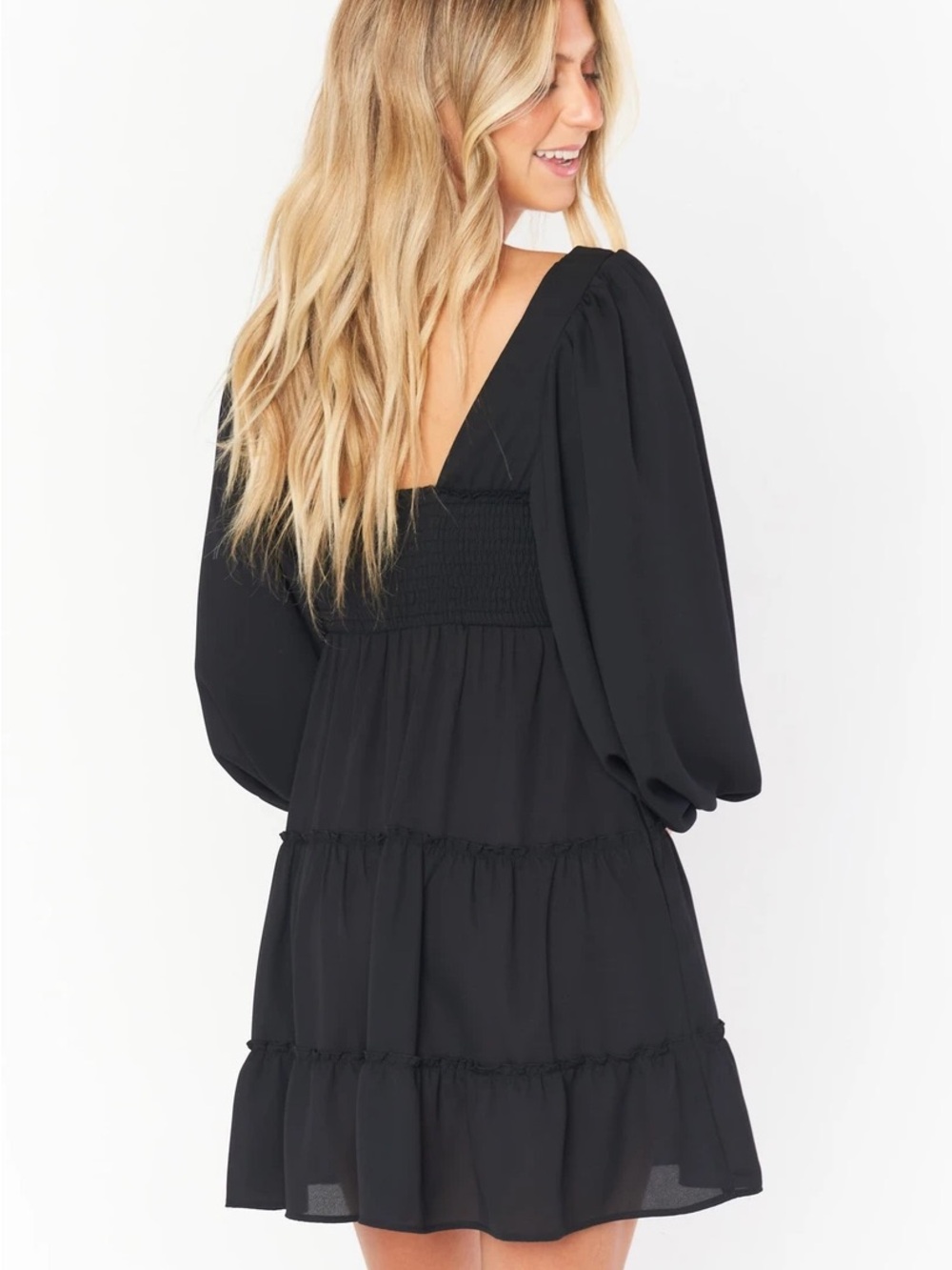 Show Me Your Mumu Black Tiered Puff-Sleeve Mandi Mini Dress - Picture 3 of 6